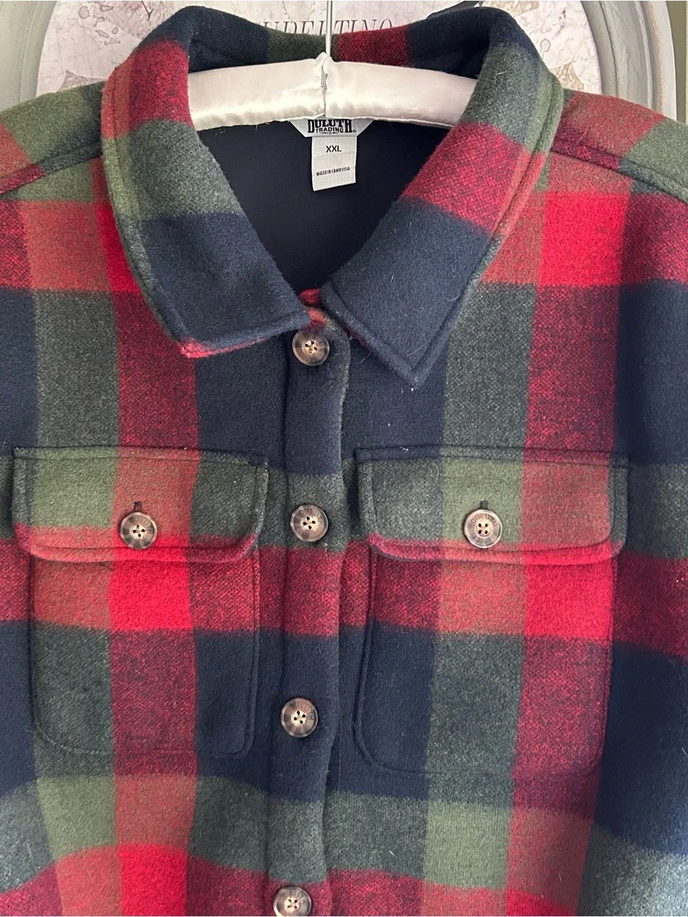 Duluth Trading Co Red Green Navy Buffalo Plaid Button-Front Jacket